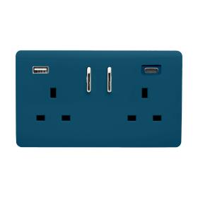 ART-SKT213USB31ACMD  2 Gang 13Amp Short S/W Double Socket With 1 x Type A & 1 x Type C 3.1mAh USB Midnight Blue